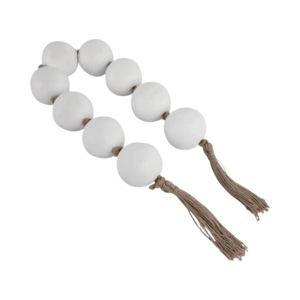 Decorative Bead Garland With Tassel Ends <b>White</b> Wood Orbs Home Decor Accent For Bathroom Office Coffee Table - Product Image 2