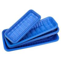 Barquette jetable rectangulaire bleue pour aliments frais, conteneur alimentaire congelé pour supermarché, boîte d'emballage en PP pour fruits, légumes, fruits de mer/poissons