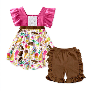 Milk Silk Ice Cream Dessert Print Kids Outfit, Girls 2Pcs Set / One Piece <b>Swimsuit</b> / Bikini, Soft Stretchy Summer Children Cloth - Product Image 1