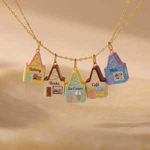 Accessoires de pendentif petite maison en acier inoxydable, style européen et américain, pour DIY, avec chaîne de base, plaqué or par électrolyse sous vide, breloque - Product Image 2