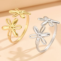 Bague ajustable pour femme en acier inoxydable plaqué or 18 carats, style ouvert, tendance, simple et polyvalente