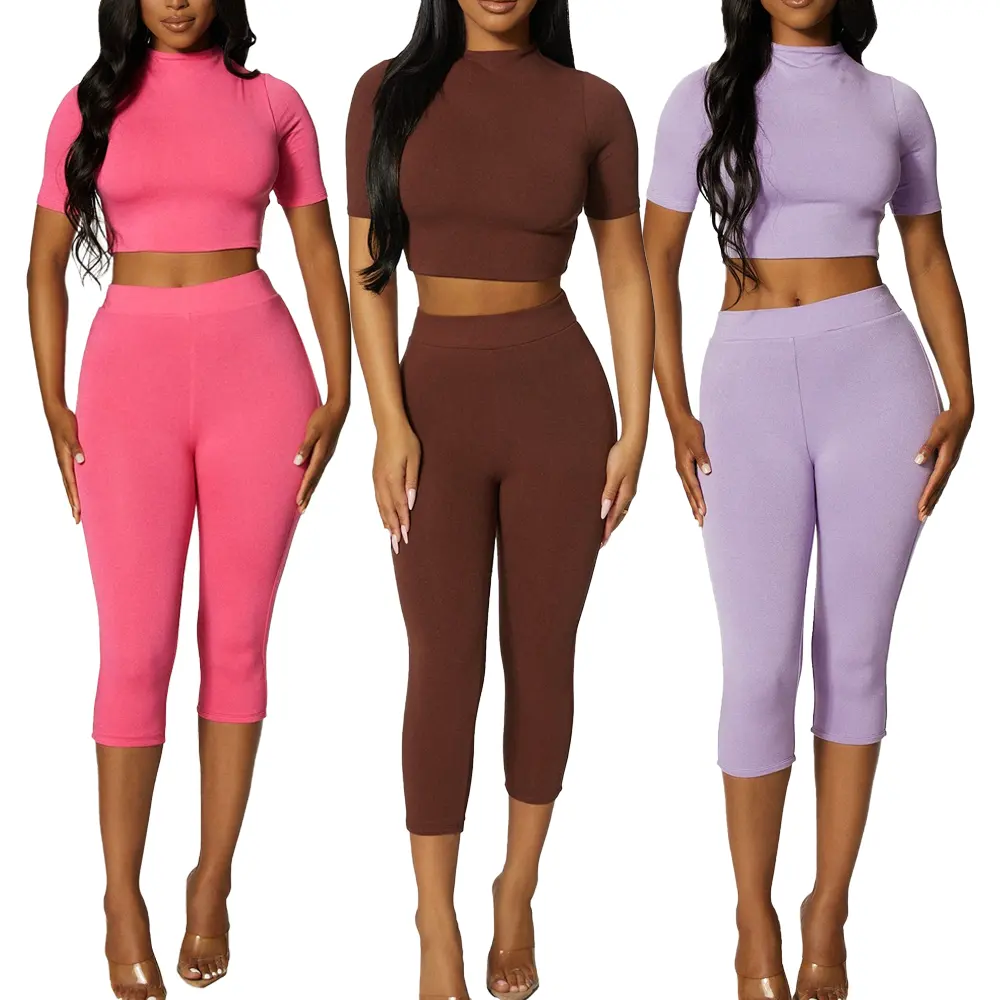 Conjunto leggings feminino, conjunto duas peças de camisa grossa de algodão, crop top, calças elásticas, fitness, 2 peças, logotipo streetwear