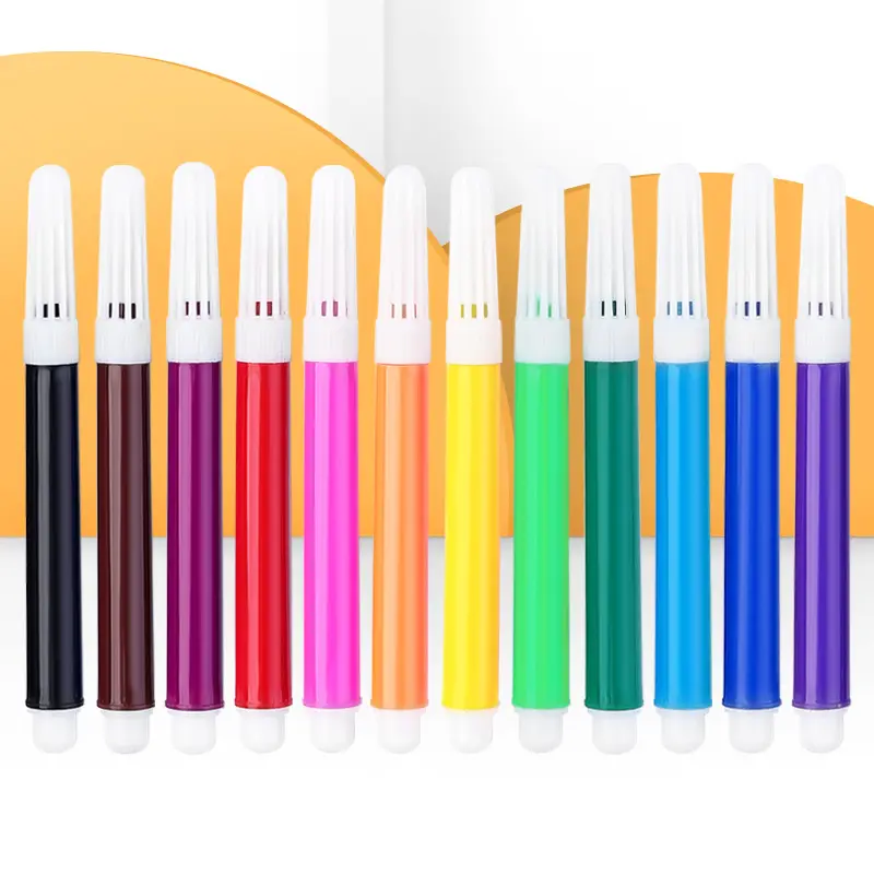 Caneta marcador para crianças, mini caneta marcador de plástico colorida de aquarela 12 cores para crianças
