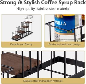 Oniya 4 Katlı Demir Ahşap Kahve Şurubu Şişe Rafı Tezgah Üstü Torani Şurubu Düzenleyici Cafe Bar Çeşni Sergi Standı OEM Fabrikası - Product Image 6