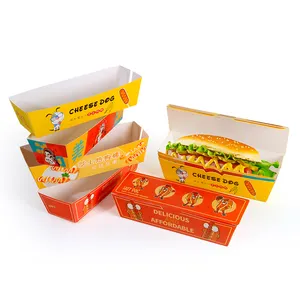 Caja de papel de embalaje para comida de perro caliente, contenedor de comida desechable para llevar, color marrón Kraft