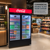 Réfrigérateur vertical à deux portes avec revêtement PVC, vitrine réfrigérée à double porte avec refroidissement par ventilateur pour épicerie