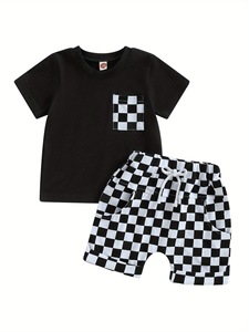 OEM ODM Ensemble de vêtements de sport pour enfants, polo à manches courtes pour garçon et fille + pantalon à <span class=keywords><strong>carreaux</strong></span> pour l'été - Product Image 1