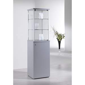 ตู้โชว์โมเดิร์น 45x45x175 ซม. กรอบอลูมิเนียมสีเทาอ่อน ชั้นวางกระจกนิรภัย ประตูล็อคได้ - Product Image 1