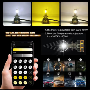 Bombillas LED para Faros Delanteros P8C 9005 HB3, Luz Alta, 200W, 16000LM, Control por Aplicación, Tricolor, 4 Tubos de Calor, Refrigeración Automática, para <span class=keywords><strong>Toyota</strong></span> - Product Image 4