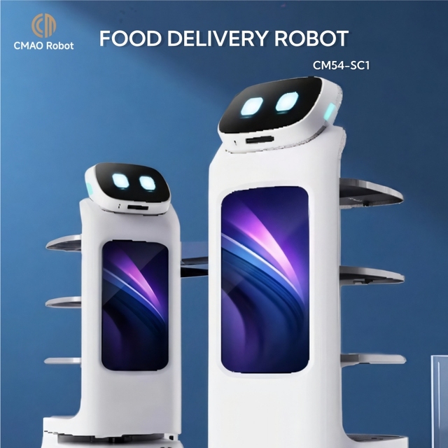 Commercial Food Serving Robot Mobile Ad Display Custom Skins 12 Hours Working Time Laser Navigation App Control 40kg Payload