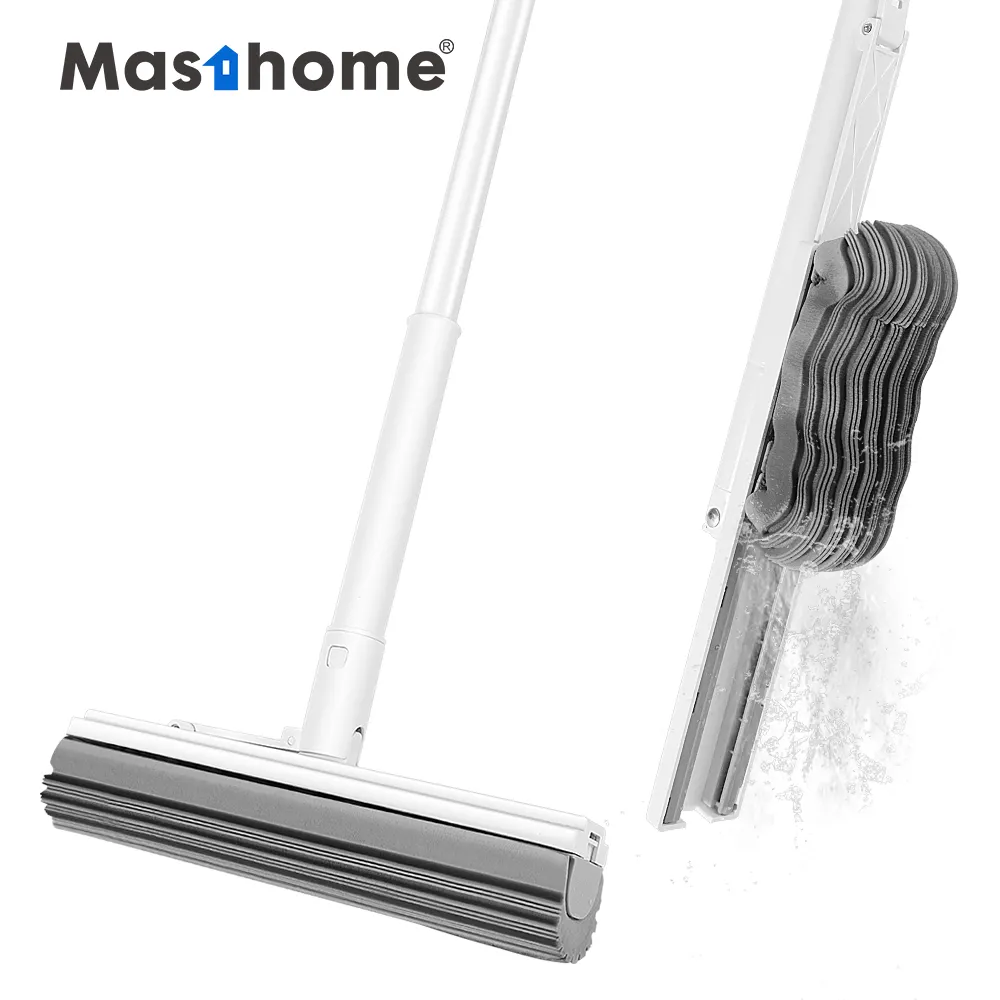 Masthome Newly Design Home Floor Cleaning Industrial Stainless Steel Magic Squeeze Head Replaceable Pva Sponge Mop
