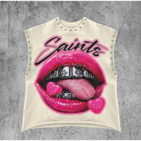 Camiseta de Alta Calidad Estilo Vintage con Remaches, Diseño Gráfico de Personajes Hip Hop Ret Rasta, Talla Grande, Personalizada