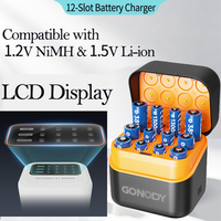 Compatible avec les batteries NiMH 1,2 V et Li-ion 1,5 V, station de charge 12 emplacements AA/AAA, écran LCD intelligent, chargeur de batterie NiMH