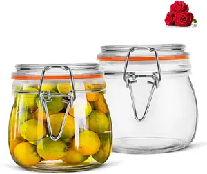 Pote transparente de vidro de 16oz, frasco de vidro com 1 frasco para armazenar alimentos com tampas herméticas seladas para preservação e armazenamento de fermentação