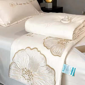 Smooth Ice Silk Summer Quilt Set European Style Skin-friendly Printing 4pcs Bedding Set Washed Silk Quilt Cover <b>Bed</b> Sheet Gift - Product Image 4