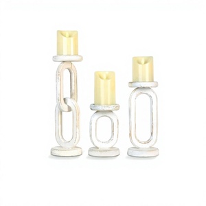 Hot Selling <b>Set</b> of 3 Pcs White Wood Stylish <b>Candle</b> Holder Decorative <b>Candle</b> Stand for Wedding Parties & Events Decor - Product Image 1