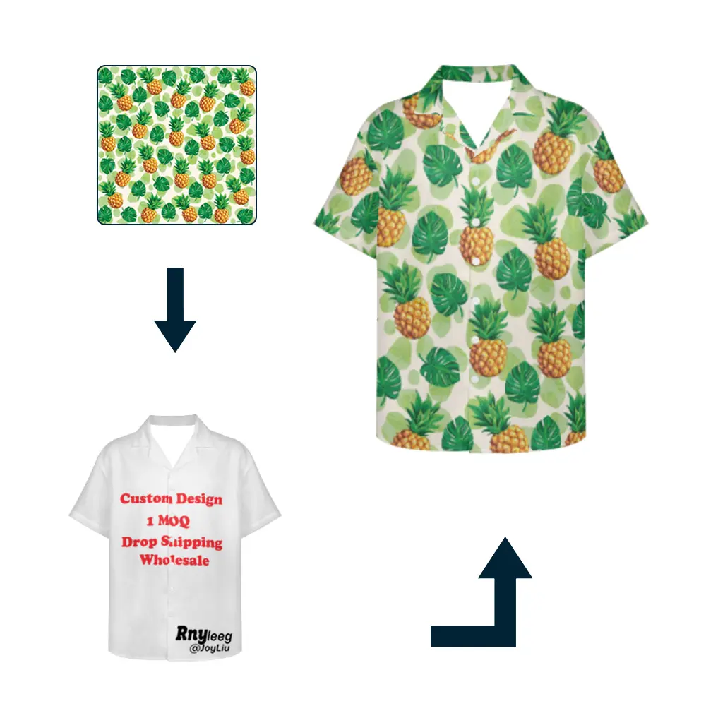 Produk trendi kaus pantai kustom kualitas tinggi kaus pas badan cetak sesuai permintaan kemeja Hawaii pria cocok untuk pria