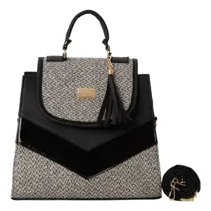 Sac fourre-tout en jute moyen pour femme Fana Haven, motif léopard noir, fermeture à fermoir, poignée longue, usage publicitaire - Product Image 4