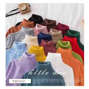 เสื้อสเวตเตอร์คอสูงทรงเข้ารูป สีพื้น ไซส์เดียว สไตล์เกาหลี เสื้อถักไหมพรมสำหรับผู้หญิง - Product Image 1