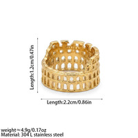18K PVD Vergoldeter Edelstahl Kolosseum Ring Vintage Römische Arena Architektur Hohlring Breiter Bandring Modeschmuck Geschenk