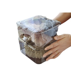 Transparent Flip Lid Cosmetic <b>Storage</b> Box With <b>Drawers</b> 1-3L Simple <b>Plastic</b> Makeup Organizer For Desk Use - Product Image 5