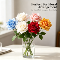 Décoration de table pour événements et fêtes de mariage, centre de table réaliste, fleur de rose en soie blanche à bords roses naturels, résistante à la décoloration
