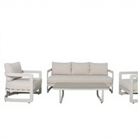 Ensemble de canapé et table basse d'extérieur modèle 2695, structure en aluminium, coussins avec revêtement en poudre, plateau en verre de 5 mm
