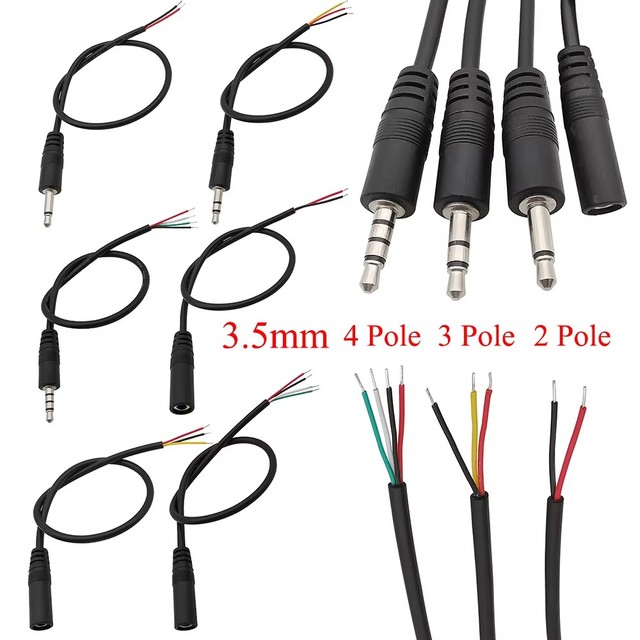 3.5mm Audio Cable Connector 2 3 4 Pole Mono Stereo Male Plug Female Jack Extension Wire AUX Headphone DIY Repair 30cm