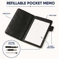 Carnet de poche rechargeable avec bloc-notes A7, emplacements pour cartes et stylo métallique en option pour les notes de terrain et les voyages