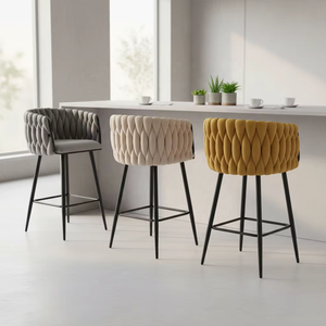 Taburete de Bar Moderno de Terciopelo con Respaldo Alto y Patas de Metal Negro Resistentes, con Pedal Estable <span class=keywords><strong>para</strong></span> Uso en Bares Domésticos y Hoteles - Product Image 3