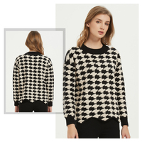 Pull-over décontracté en molleton pied-de-poule respirant pour femme, tricot d'automne