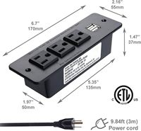 125V 3-fach AC-Steckdosenleiste für den Schreibtisch mit 2 USB-A-Anschlüssen, gerader Stecker, eingebettetes Ladegerät für Büros und Schreibtische