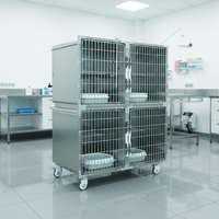 Premium 4-Fach Veterinär-Katzenkäfig aus Edelstahl mit Katzentoilette & Universalbremsrädern