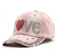 Casquette de baseball en jean avec motif LOVE, lettres en strass, cœur rouge, personnalisable multicolore