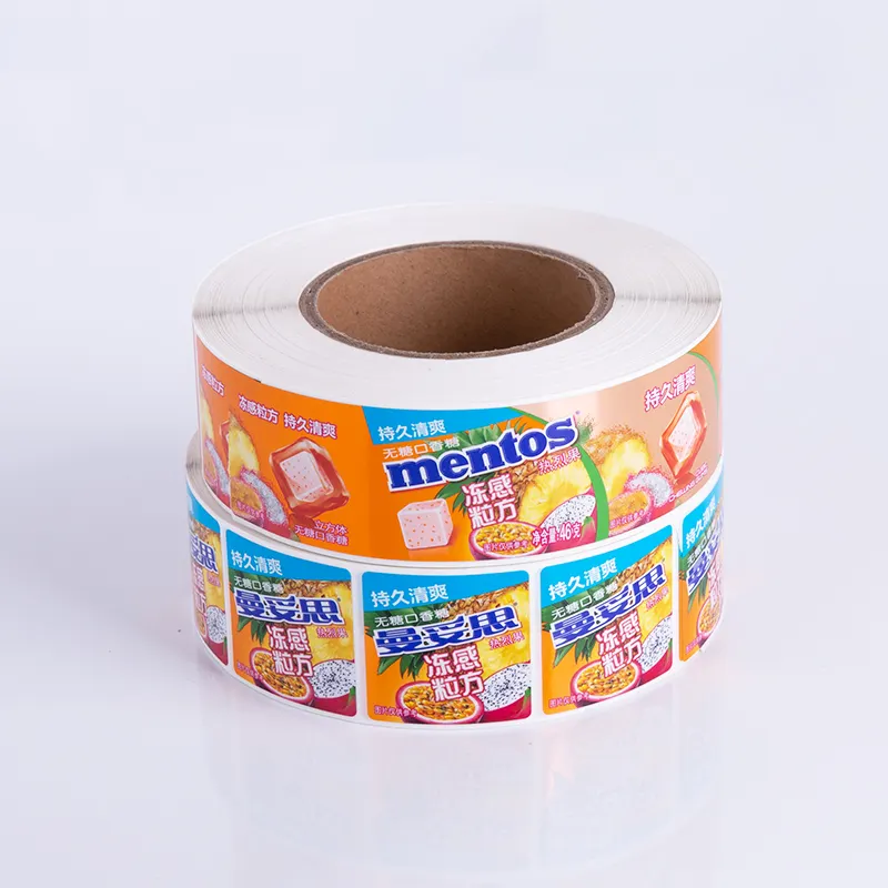 Professionele Custom Print Logo Label Sticker Vinyl Kauwgom Sticker Gestanst Zelfklevende Jelly Fruit Snoep Sticker Labels