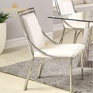Moderner Luxus-Esszimmers tuhl aus weißem Leder Esszimmers tuhl aus Edelstahl aus Metall - Product Image 1