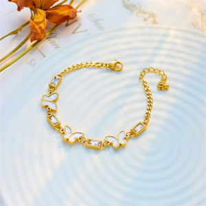 Butterfly Rhinestone Gold Chain Bracelet For Women Everyday Wear Titanium Steel Jewelry Elegant Unique Design - Product Image 2
