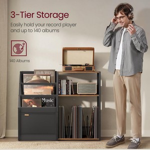 Support pour tourne-disque <span class=keywords><strong>VASAGLE</strong></span> en bois, 3 niveaux, avec rangement pour 140 albums, vintage, brun foncé, <span class=keywords><strong>meuble</strong></span> de maison - Product Image 2