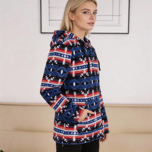 Sweat à <span class=keywords><strong>capuche</strong></span> <span class=keywords><strong>polaire</strong></span> surdimensionné pour <span class=keywords><strong>femme</strong></span>, imprimé géométrique, 260 GSM, motif rétro intégral, pull confortable pour l'hiver, streetwear, haut à <span class=keywords><strong>capuche</strong></span> - Product Image 3