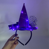 Sombrero LED de tela negra con forma de bruja, de alta calidad, precio de fábrica, venta al por mayor, divertido y imprescindible para Halloween con diseño de araña.