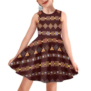 African Indian Tribe Custom Girls Sleeveless Dress Stretchy Home Clothes for Little Girls Comfortable School Swing Midi Dress