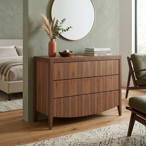 Commode moderne en bois massif avec façade incurvée, commode scandinave en teck massif modèle Bowfront - Product Image 4