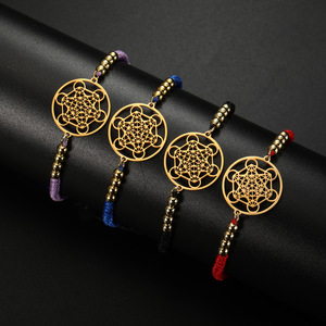 Bracelet en acier inoxydable plaqué or 18 carats, cube <span class=keywords><strong>de</strong></span> <span class=keywords><strong>Metatron</strong></span>, sceaux <span class=keywords><strong>de</strong></span> géométrie sacrée des archanges, bijoux ajustables pour femmes et hommes - Product Image 1