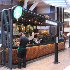 Comptoir de présentation alimentaire pour café, unité de comptoir de café en bois et pierre noire, comptoir de service commercial pour café - Product Image 2