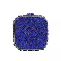Bleu Super Mini taille femmes cristal boîte carrée pochette sacs de soirée mariage strass sac à main sac à main