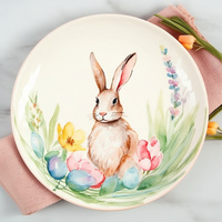 Assiettes en porcelaine Spring Bunny, décor floral dessiné à la main, compatibles lave-vaisselle, OEM, fourniture en gros personnalisée, Amérique du Nord