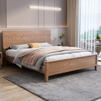 Cadre de lit moderne en bois massif, lit plateforme en chêne naturel avec tête de lit et tables de chevet pour mobilier de chambre