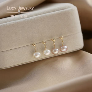 Vendita all'ingrosso <span class=keywords><strong>orecchini</strong></span> pendenti con perla d'acqua dolce in oro 14K vendita calda bianco naturale viola rosato per le donne - Product Image 4