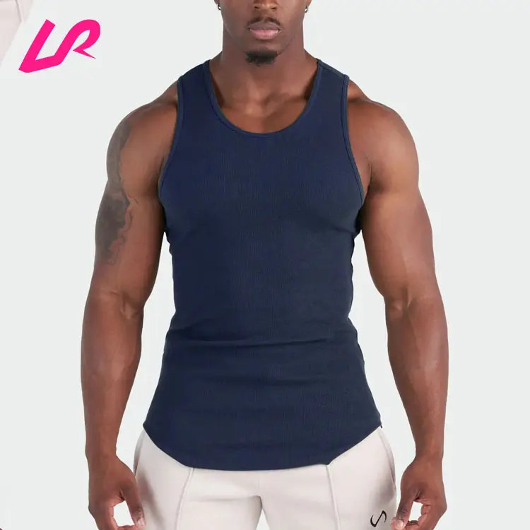 Custom Wholesale Men Sportswear Quick Dry Ribbed Tops Athletic Singlet Workout Cotton Slim Muscle Fit Fitted Ribbed Tank Top