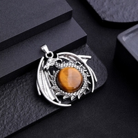 Pendentif en pierre précieuse œil de tigre naturel de dragon de ptérosaure couleur argent vintage Pendentifs à breloque en pierre punk pour bijoux pour hommes